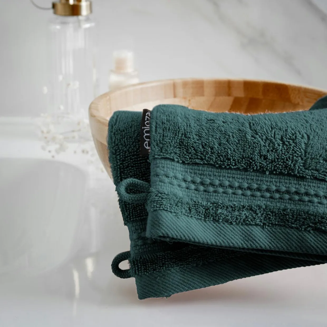 Lot de 2 gants de toilette coton bio (15 x 21 cm) Méline Vert émeraude