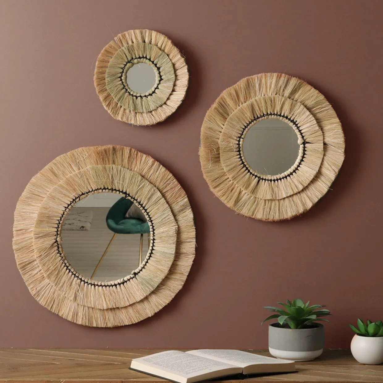 Lot de 3 miroirs (D20-30-40 cm) Alba Naturel