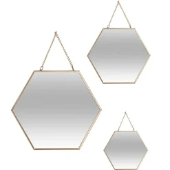 Lot de 3 miroirs en métal (H26 cm) Hexagonal Or
