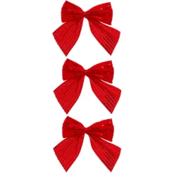 Lot de 3 noeuds de Noël (h9 cm) Prestige sequins Rouge