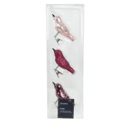 Lot de 3 Oiseaux en verre (8 cm) Christmas Bird Rose