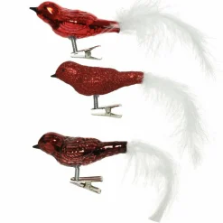 Lot de 3 oiseaux en verre (H8 cm) Christmas Bird Rouge