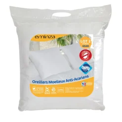 Lot de 2 oreillers carrés (60 x 60 cm) Moelleux Anti-acariens Blanc