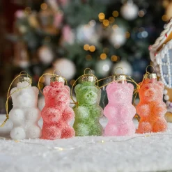 Lot de 5 Oursons en verre (H8 cm) Bonbons Gourmandise Multicolore