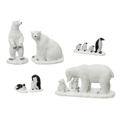 Lot de 3 ours polaires et 3 pingouins pour village de Noël