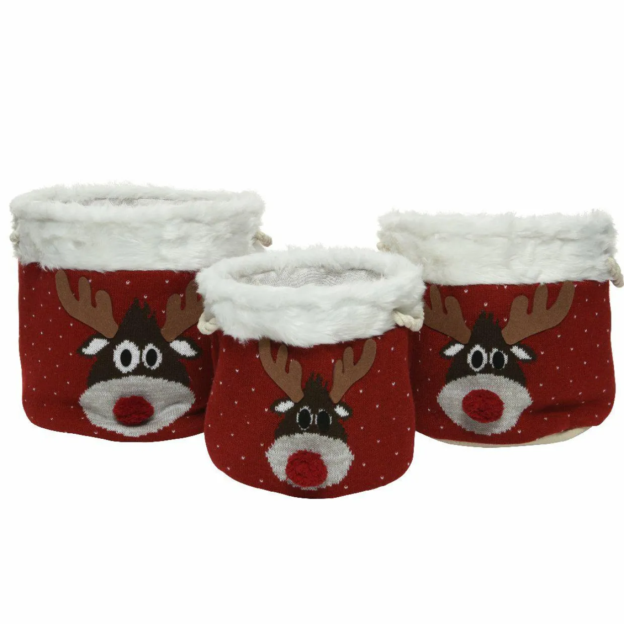 Lot de 3 paniers de rangement (H35 cm) Têtes de Renne Rouge