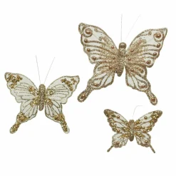 Lot de 3 papillons (H13 cm) Helgi Or
