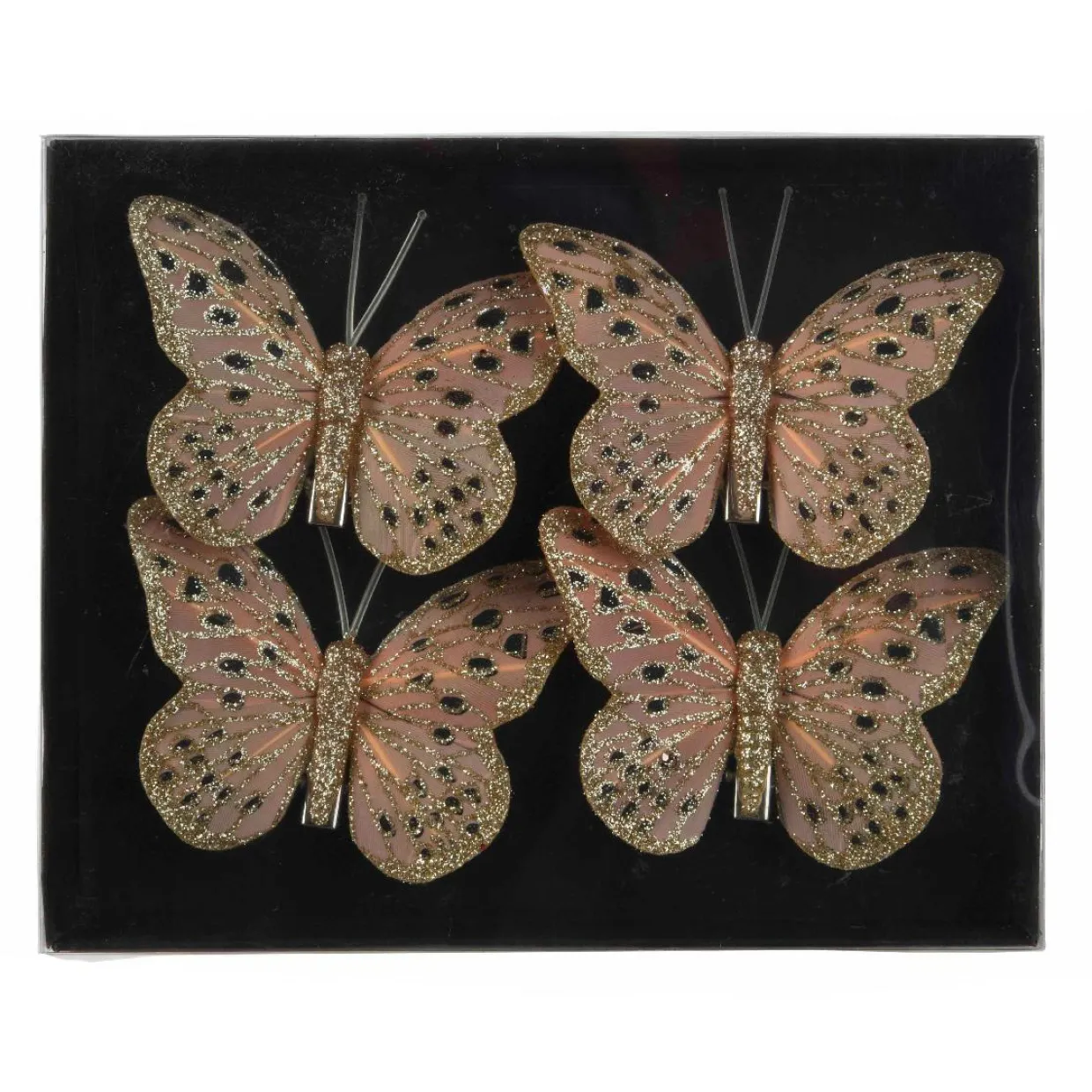 Lot de 4 Papillons sur pince (H6 cm) Papillon des neiges Rose poudré