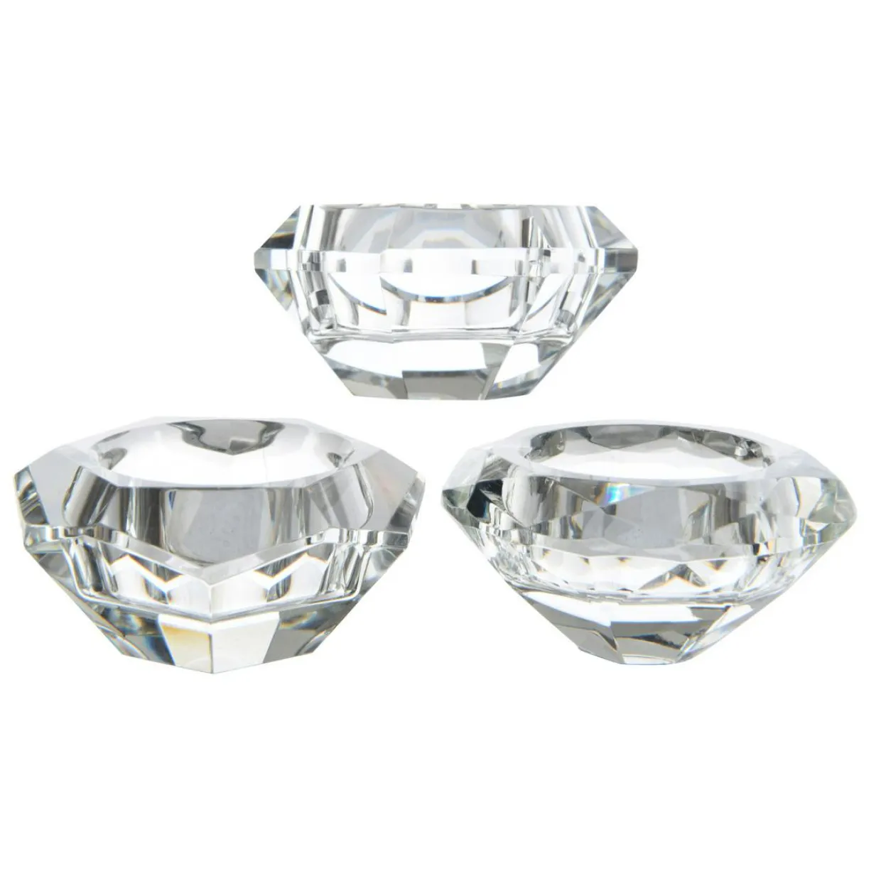 Lot de 12 photophores en verre (D7 cm) Diamant cristal Transparent