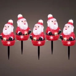 Lot de 5 piquets de jardin lumineux 100 LED (H20 cm) Père Noël Blanc froid