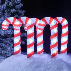 Lot de 5 piquets de jardin lumineux 50 LED (H35 cm) Sucre d'orge Blanc froid