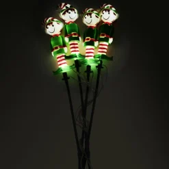 Lot de 4 piquets de jardin solaire (H40 cm) Lutin farceur lumineux Blanc chaud