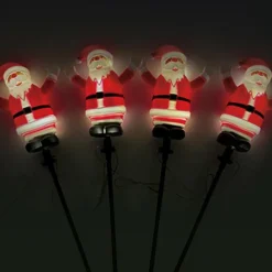 Lot de 4 piquets de jardin solaire (H40 cm) Père Noël lumineux Blanc chaud