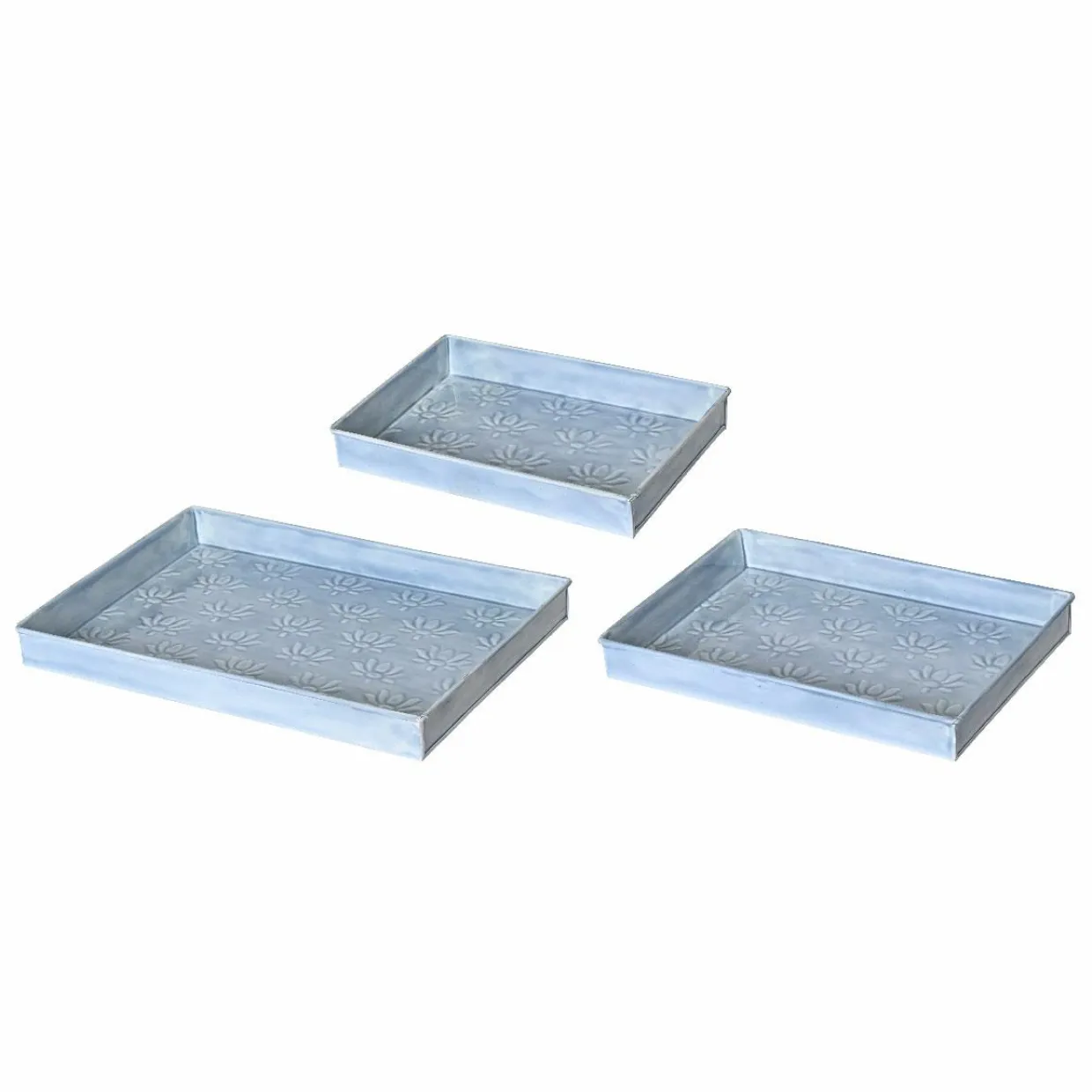 Lot de 3 plateaux décoratifs (34 x 24 cm) Fleurs d'Ésmée Bleu