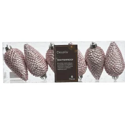 Lot de 6 pommes de pin à suspendre (H8 cm) Alpine Rose poudré