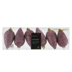 Lot de 6 pommes de pin à suspendre (H8 cm) Alpine Vieux rose
