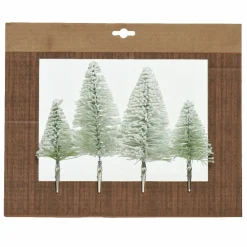 Lot de 4 sapins de Noël à suspendre sur clip (H14 cm) Vert enneigé