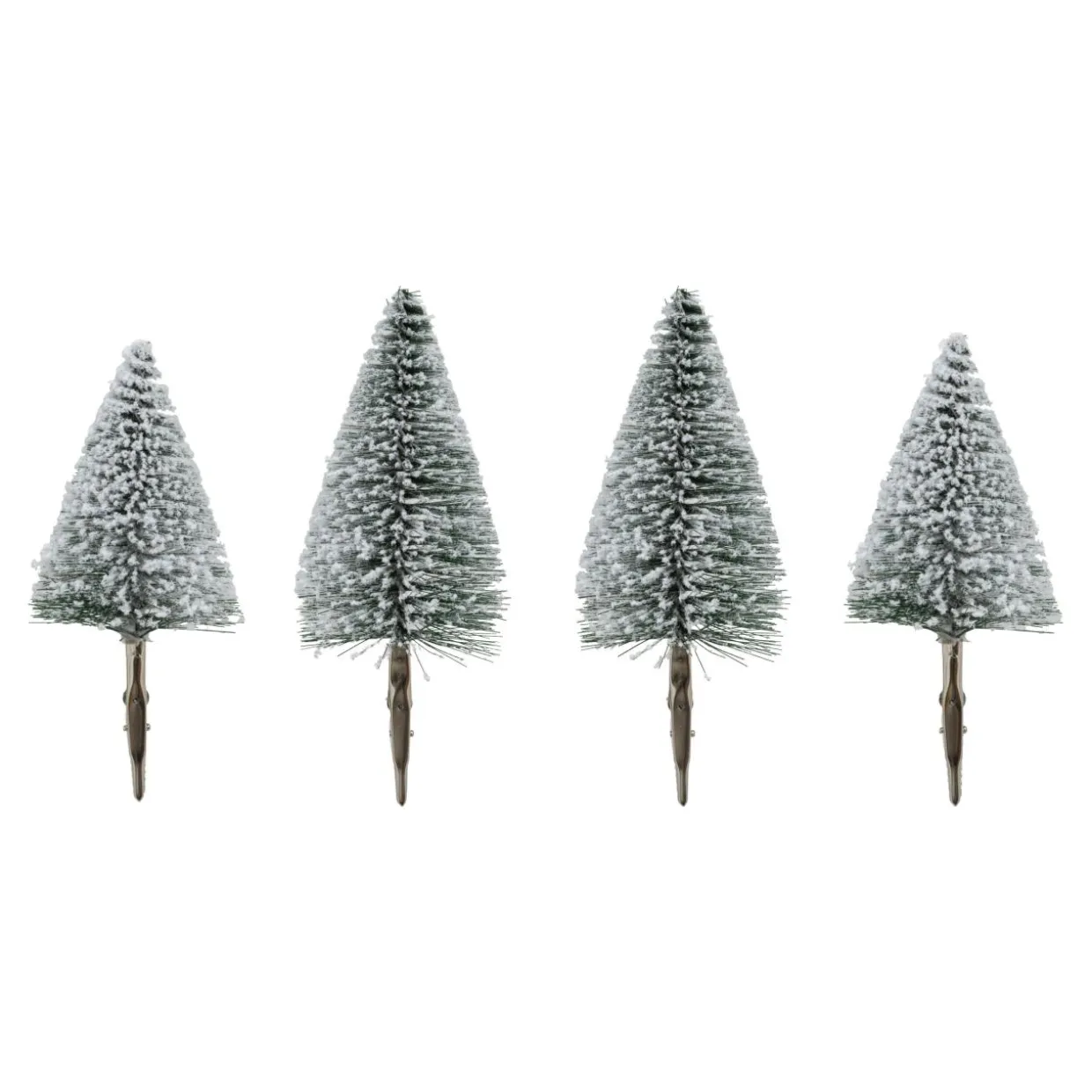 Lot de 4 sapins sur pince (H16-H13 cm) Forêt enchantée Vert enneigé
