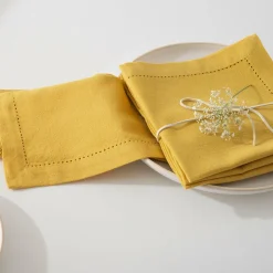 Lot de 4 serviettes coton (40 x 40 cm) Chambray Ocre