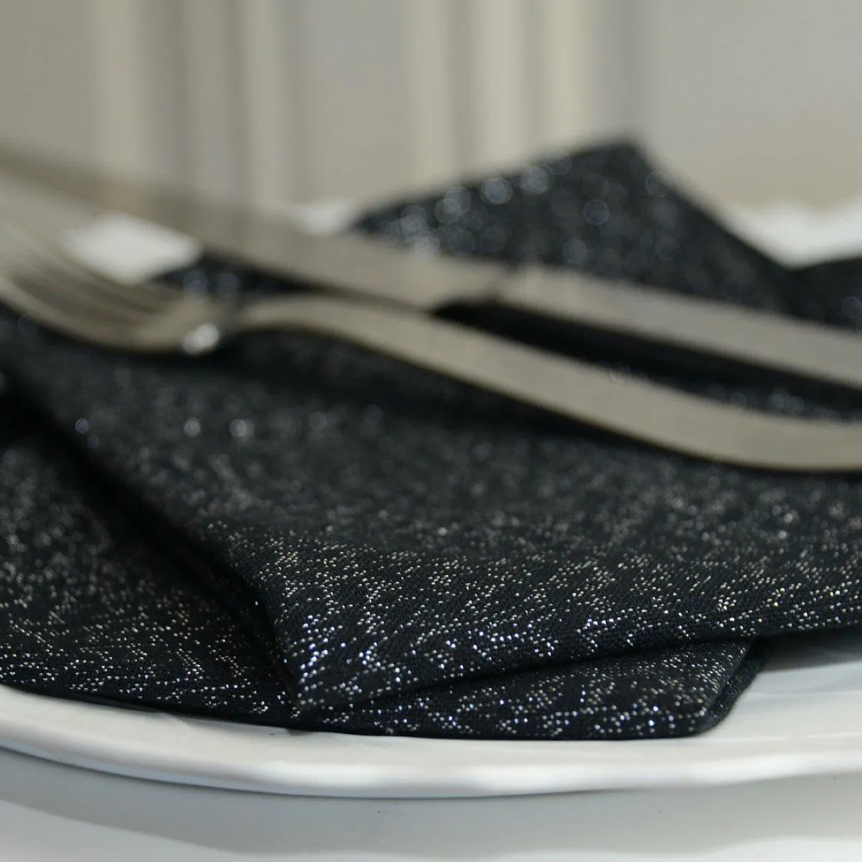 Lot de 3 serviettes coton (40 x 40 cm) Etincelle Noires