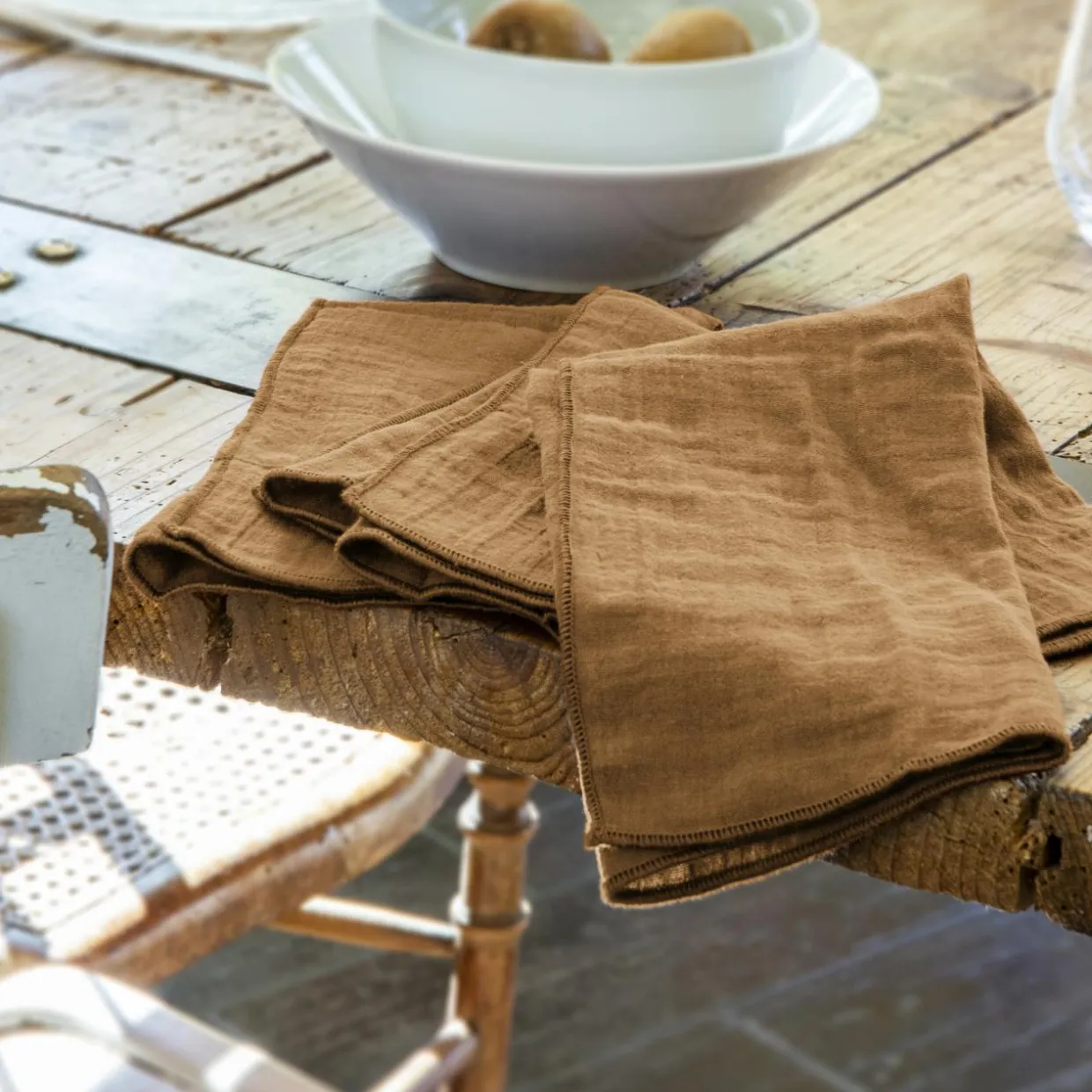 Lot de 3 serviettes gaze de coton (40 x 40 cm) Gaïa Camel