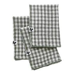 Lot de 3 serviettes gaze de coton (40 x 40 cm) Gaïa vichy Vert romarin