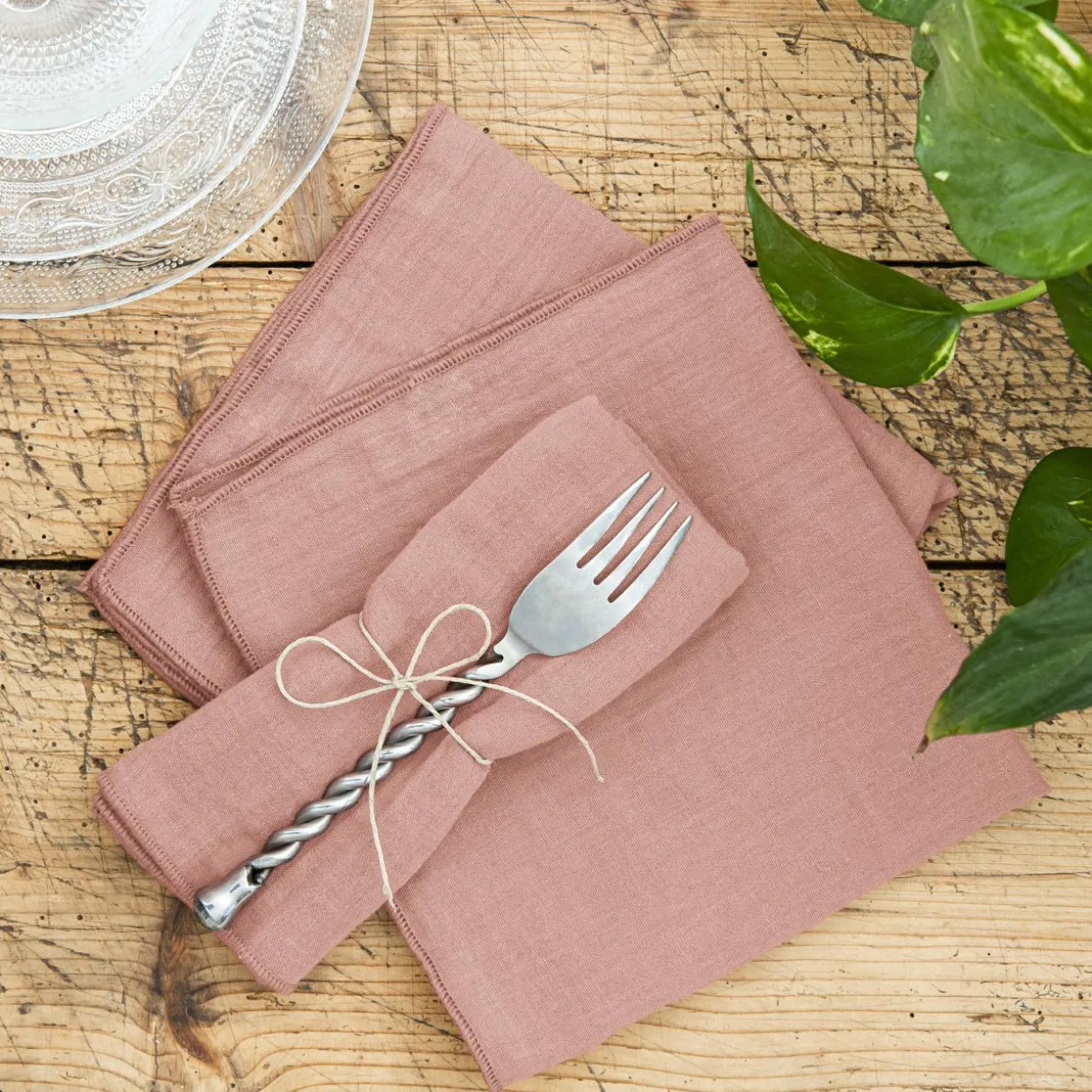 Lot de 3 serviettes gaze de coton (40 x 40 cm) Gaïa Rose pêche