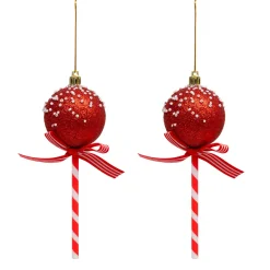 Lot de 2 sucettes à suspendre (H15 cm) Bonbons de Noël Rouge