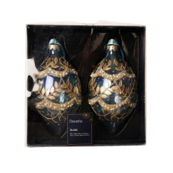 Lot de 2 suspensions de Noël en verre (H14 cm) Feuillages d'hiver Bleu