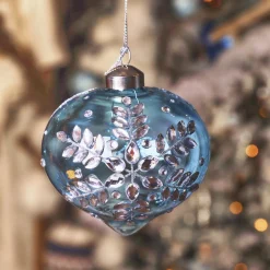 Lot de 2 suspensions de Noël en verre (D100 mm) Éclat de Noël Bleu ciel