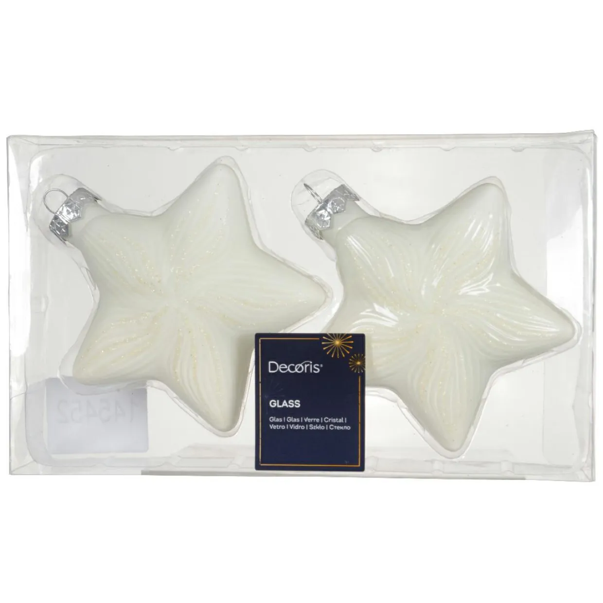 Lot de 2 suspensions de Noël en verre (H10 cm) Étoiles Céleste Blanc laine