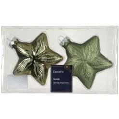 Lot de 2 suspensions de Noël en verre (H10 cm) Étoiles Céleste Vert romarin