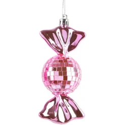 Lot de 3 suspensions de Noël (H12 cm) Bonbons disco Rose