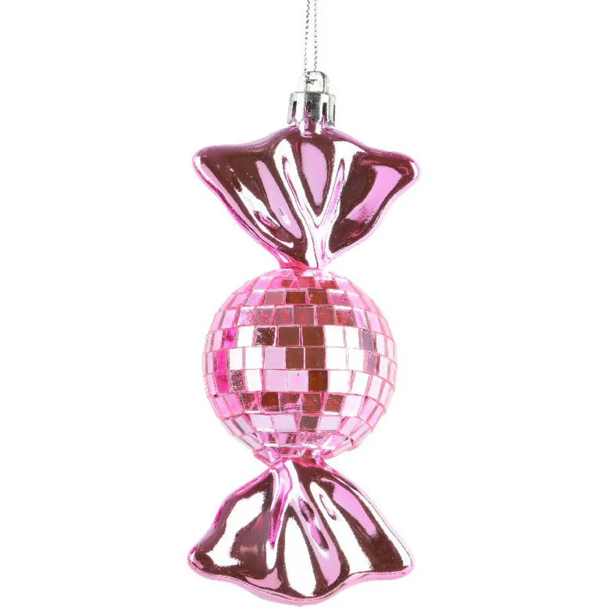 Lot de 3 suspensions de Noël (H12 cm) Bonbons disco Rose
