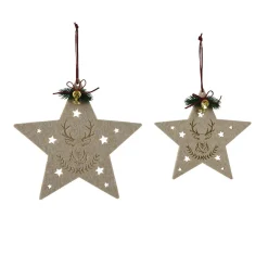 Lot de 2 suspensions en feutrine (D25-D19 cm) Étoiles douces Naturel