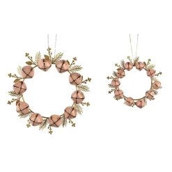 Lot de 2 suspensions en métal (D19 cm) Couronne de clochettes Rose et or