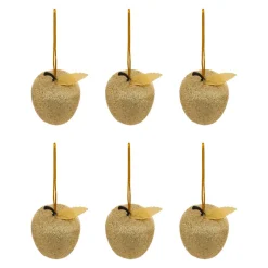 Lot de 6 suspensions (H6 cm) Pommes gourmandes Dorées pailletées