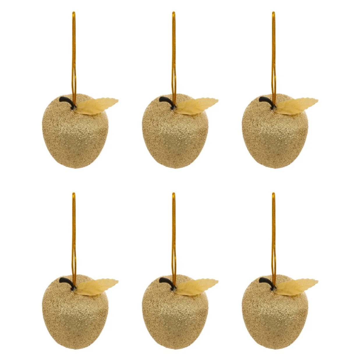 Lot de 6 suspensions (H6 cm) Pommes gourmandes Dorées pailletées