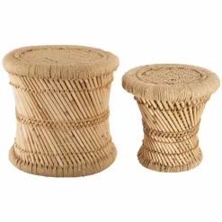 Lot de 2 tables d'appoint (H38-H30 cm) Corde naturelle Beige