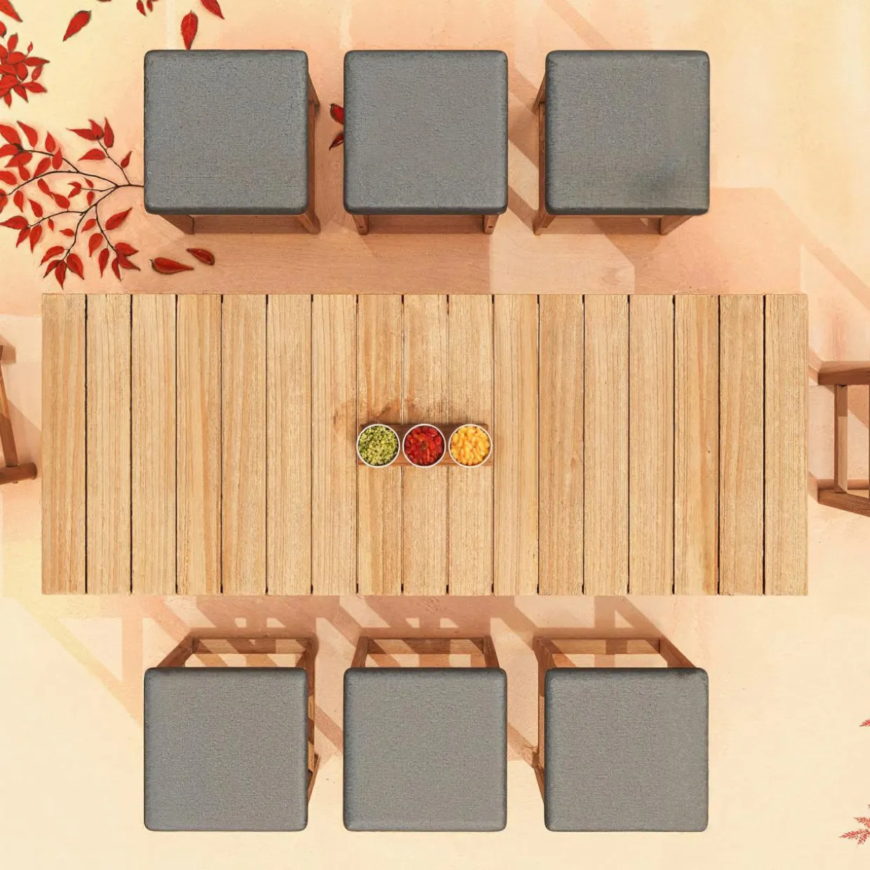Lot de 2 tabourets hauts de jardin en bois d'acacia Bornéo Gris anthracite