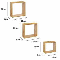 Lot de 3 étagères bambou (H15-20-25 cm) Cube Fixy Naturel