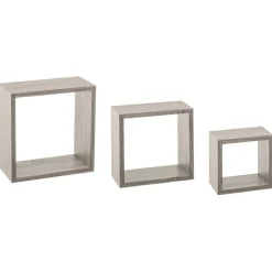Lot de 3 étagères bois (H15-20-25 cm) Cube Gris