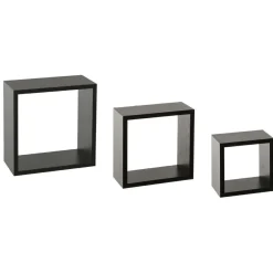 Lot de 3 étagères bois (H15-20-25 cm) Cube Noir