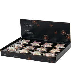 Lot de 12 étoiles de Noël en verre (D90 mm) Paillettes festives Multicolores