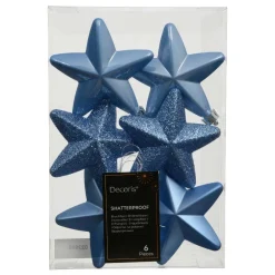 Lot de 6 étoiles de Noël à suspendre (H7 cm) Alpine Bleu ciel