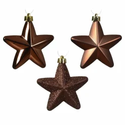 Lot de 6 étoiles de Noël à suspendre (H7 cm) Alpine Brun café