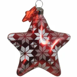 Lot de 2 étoiles de Noël à suspendre en verre (H8 cm) Floconées Rouge