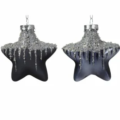 Lot de 2 étoiles de Noël à suspendre en verre (H10 cm) Arctique Noir