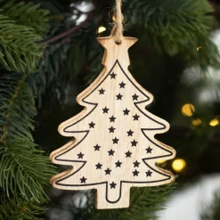 Lot de 3 étoiles et sapins à suspendre (H12 cm) Bois Naturel