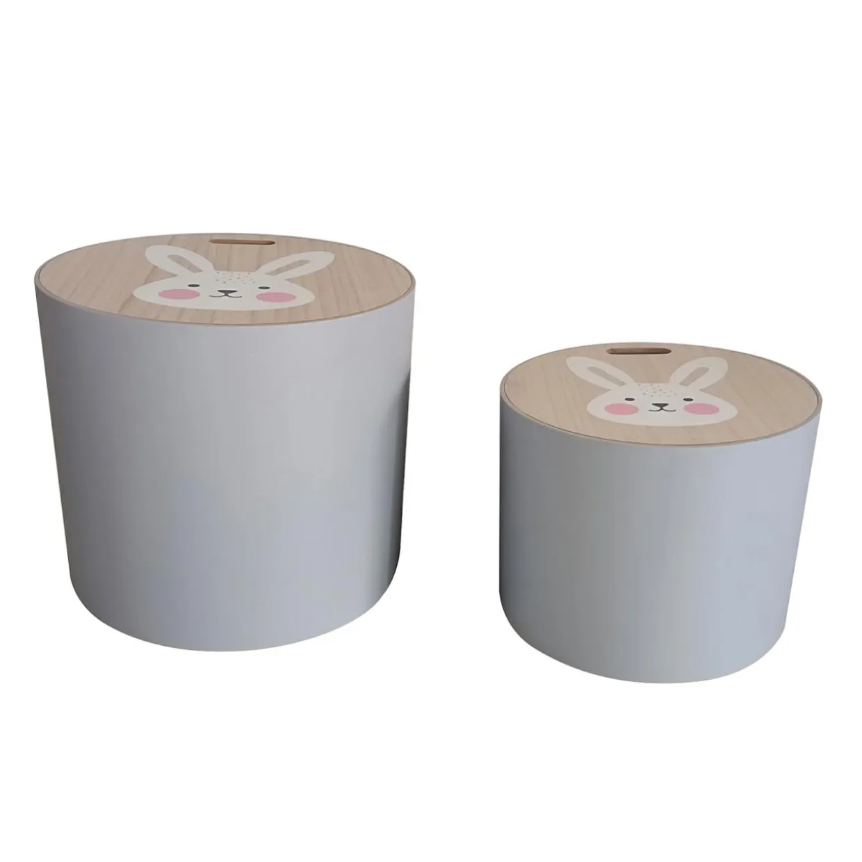 Lots de 2 poufs de rangement gigognes enfant bois (H31 et 24 cm) Lapin Gris